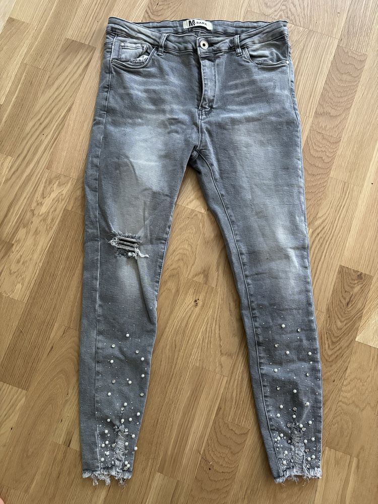 Spodnie damskie szare skinny S cekiny