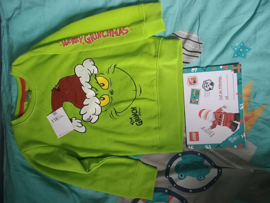 Bluza Grinch zielona nowa rozm 116 i gratis list do mikołaja z naklejk