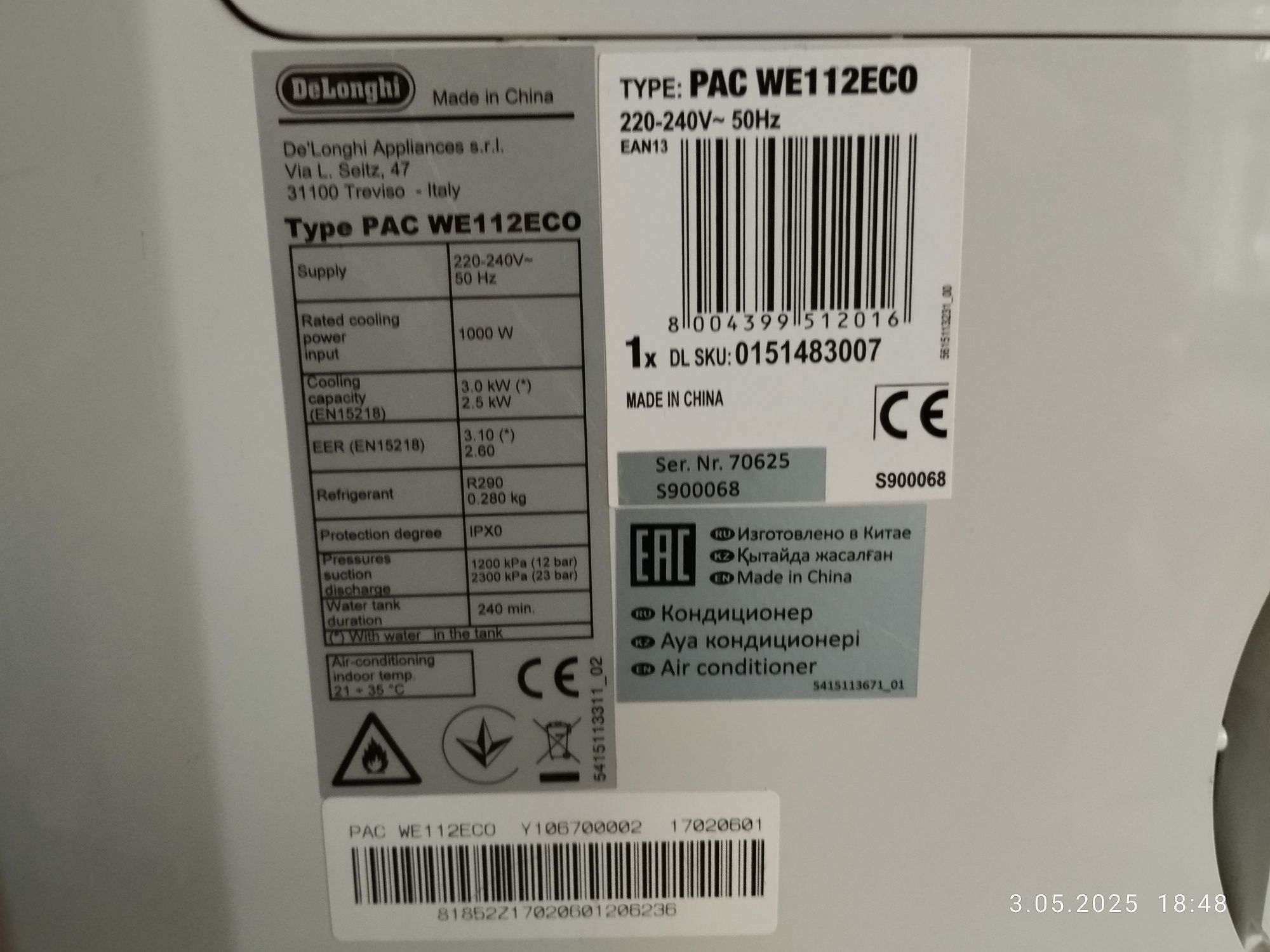 Klimatyzator DeLonghi Pinguino Type PAC WE112ECO przenośny 3w1, osusza