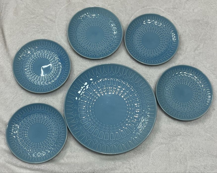 Talerze vintage Pruszków turkusowe zestaw 6 szt. lata 70/80