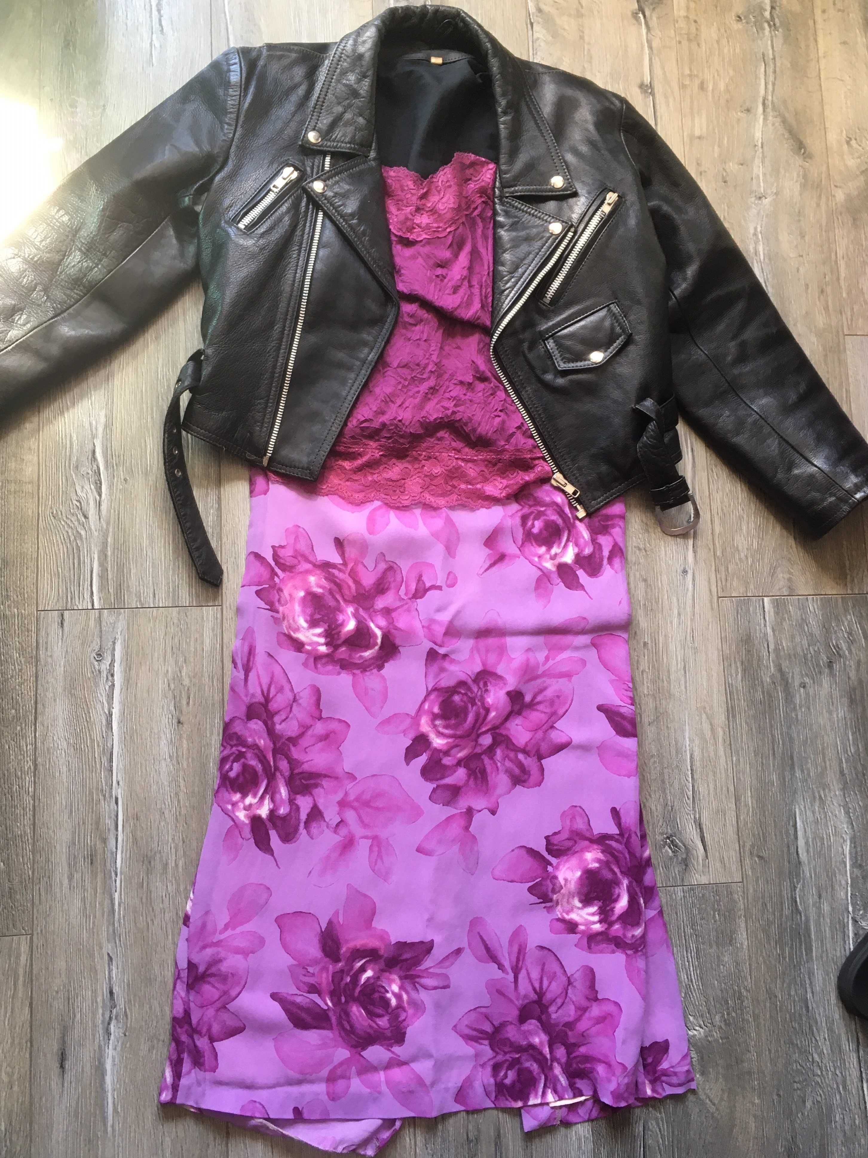 Vintage liliowa maxi spódnica w róże