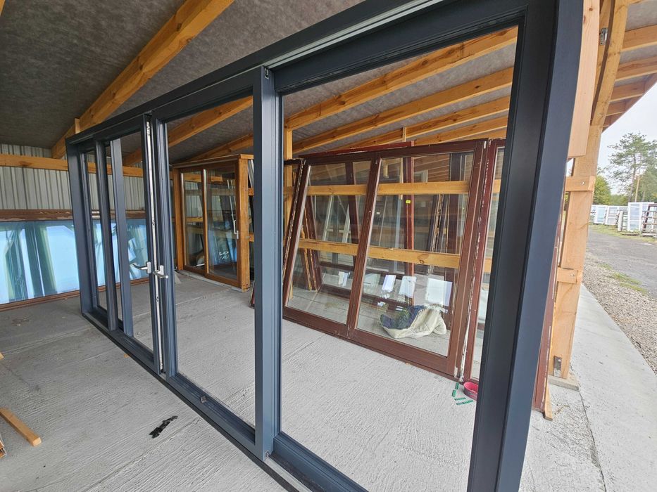 DRZWI/OKNO Tarasowe Przesuwne HST Mahoniowe Drewniane Antracyt 490x238