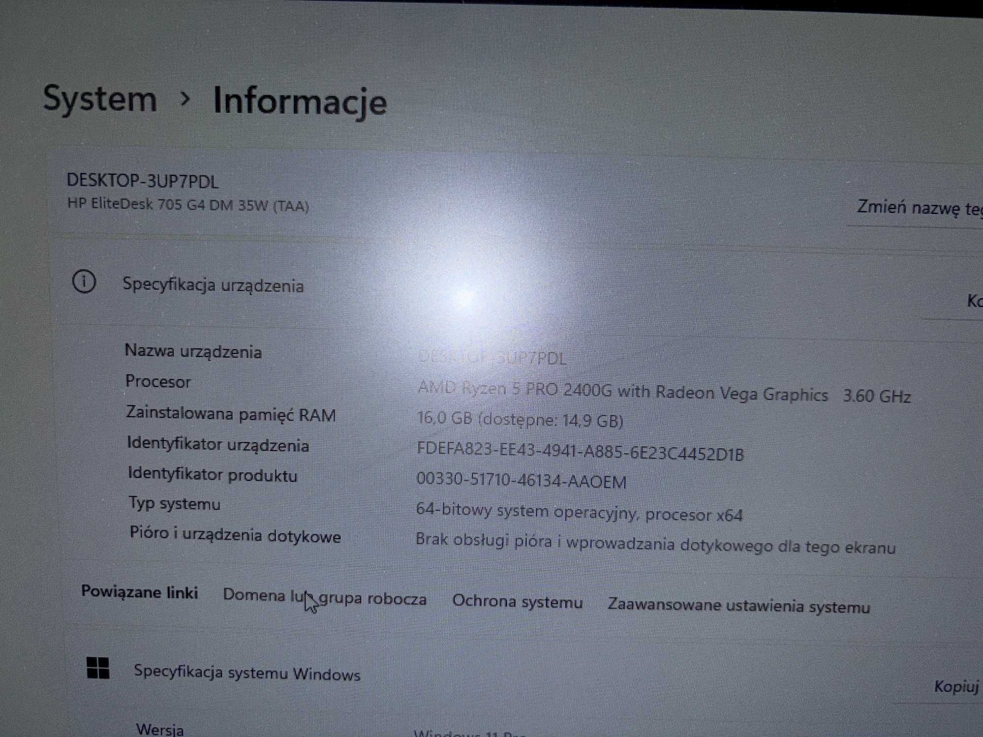 Komputer HP 705 G4 Mini Micro Ryzen 5 16GB DDR4 512GB SSD NVMe