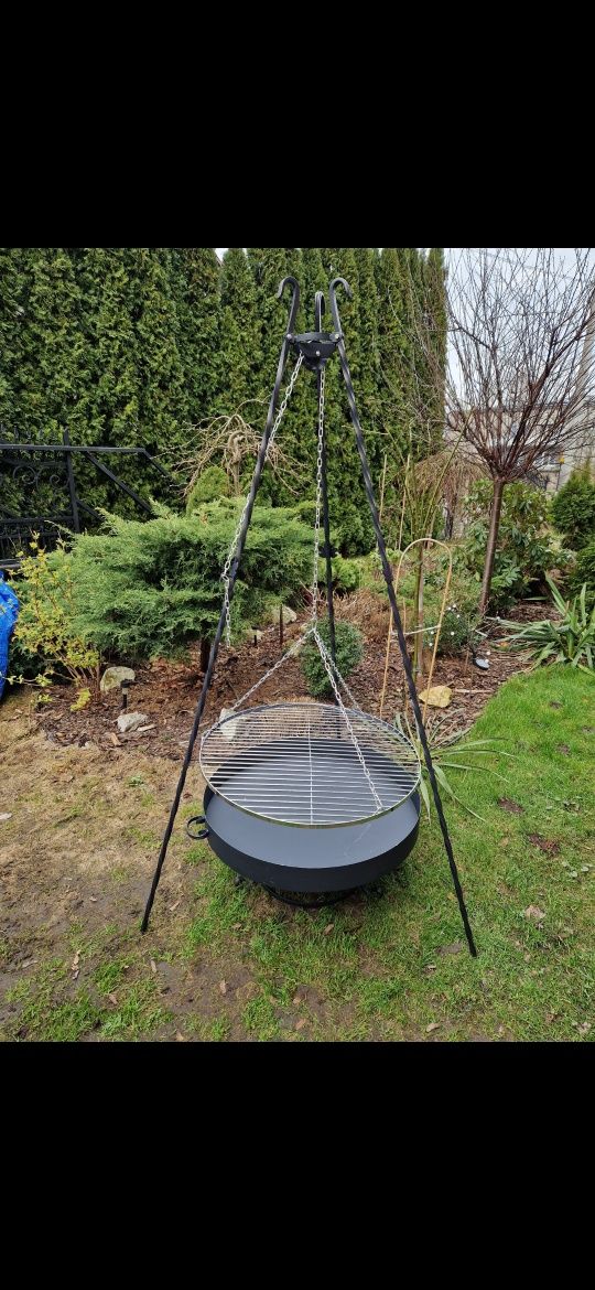 Grill Ogrodowy Trójnóg 60/70/80 cm Ruszt Nierdzewny