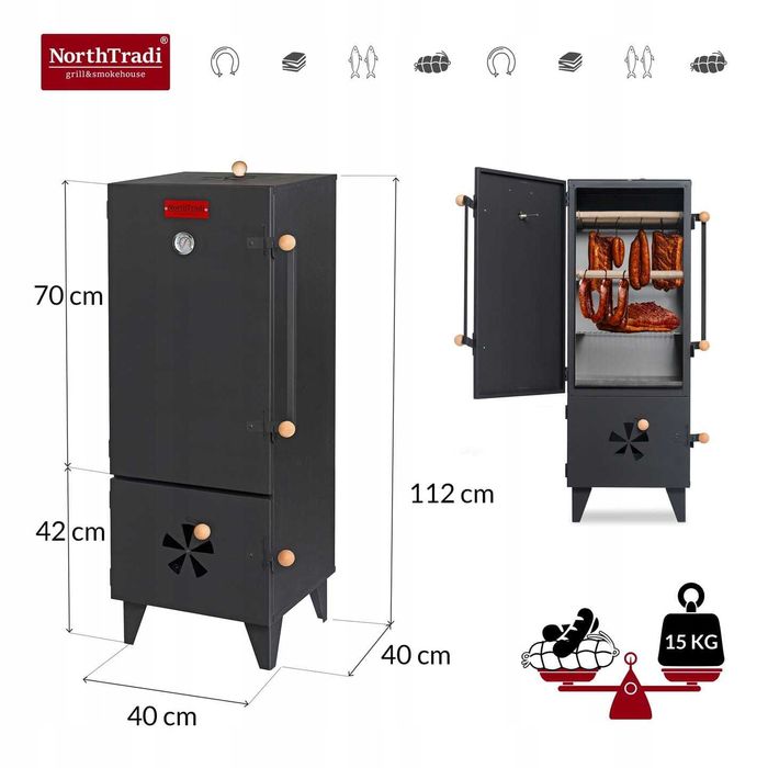 Wędzarnia Ogrodowa Domowa Stalowa 2w1 PREMIUM – GRILL + WĘDZARNIA