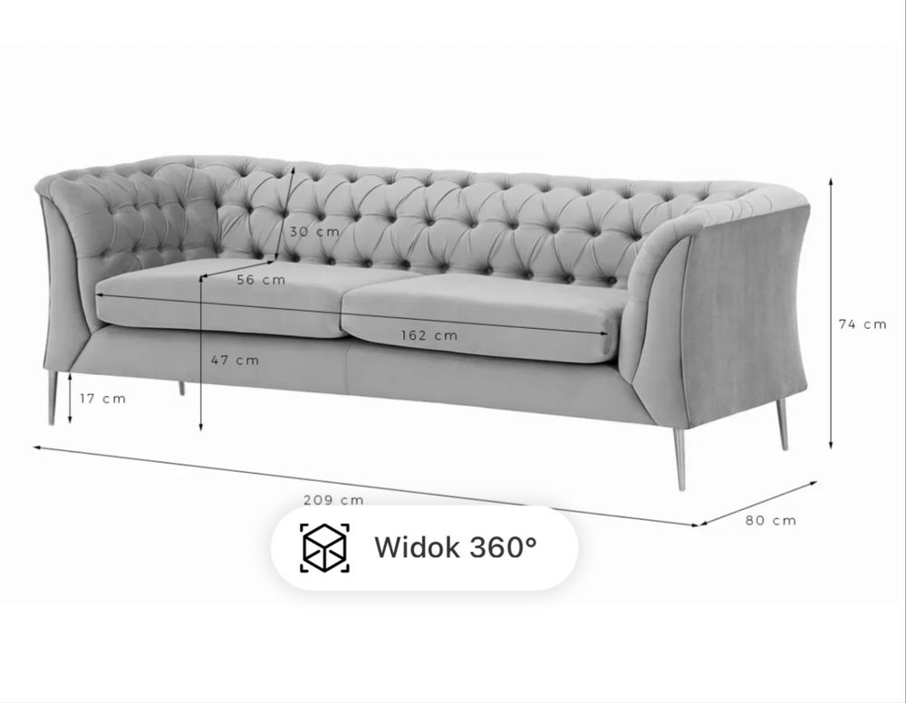 Sofa 2,5-osobowa Chesterfield Modern