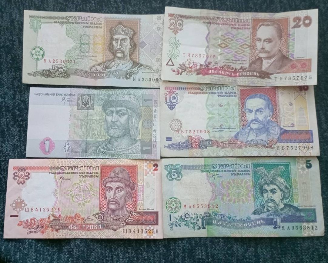 Набор купюр 1 гривна 1992,1994,1995,2004,2005 год