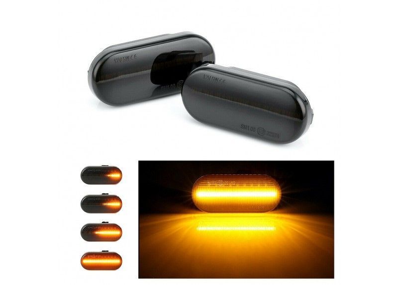 Pisca farolins laterais led dinâmico fundo preto VW Bora, Golf 3, Golf 4, Lupo, Passat 35i, 3B, Passat 3BG, Polo 6N, 6N2, 9N, 9N2, Caddy, Sharan, Vento, Jetta, Eos, Amarok, T5, Camper, Up, E-up, Ford C-Max 2/07-, Fiesta MK6, 11/01-, Focus MK2, 11/04-3/07,