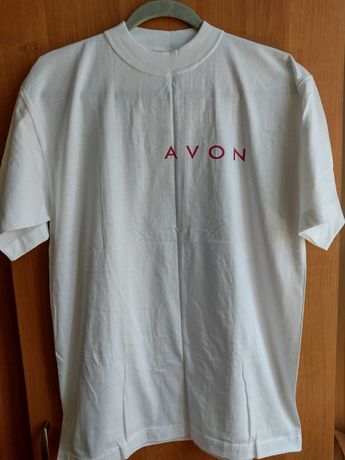 T-shirt AVON nowy biały podkoszulek M męski bawełniany z nadrukiem
