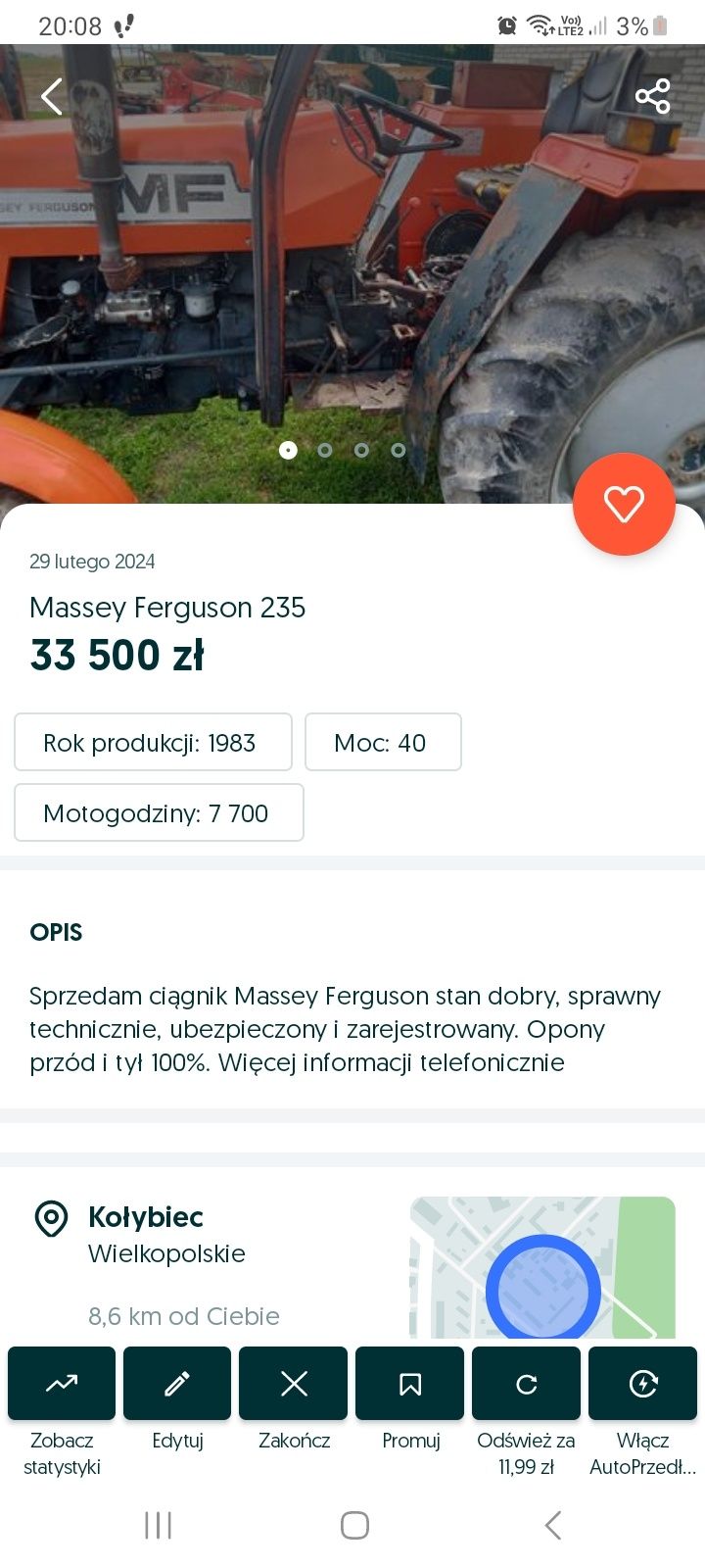 Błotniki i kabina do ciągnika massey ferguson 235