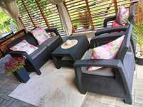 Meble ogrodowe tarasowe keter corfu grafit antracyt beż narożnik sofa