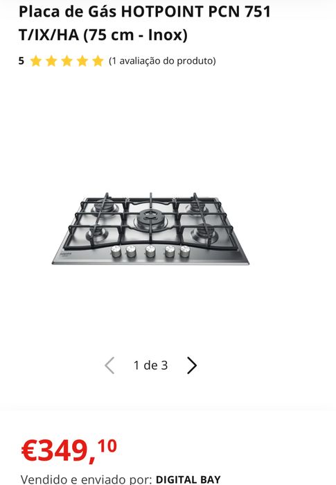 Placa a Gás Hotpoint Ariston de 5 Bicos