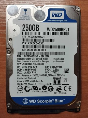 Dysk twardy Western Digital (WD2500BEVT) 250 GB; SATA 3,5"