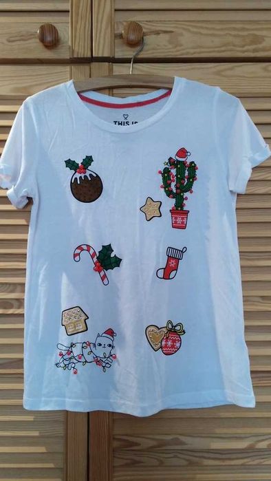 CROPP świąteczny t-shirt/bluzka koraliki r.34/36