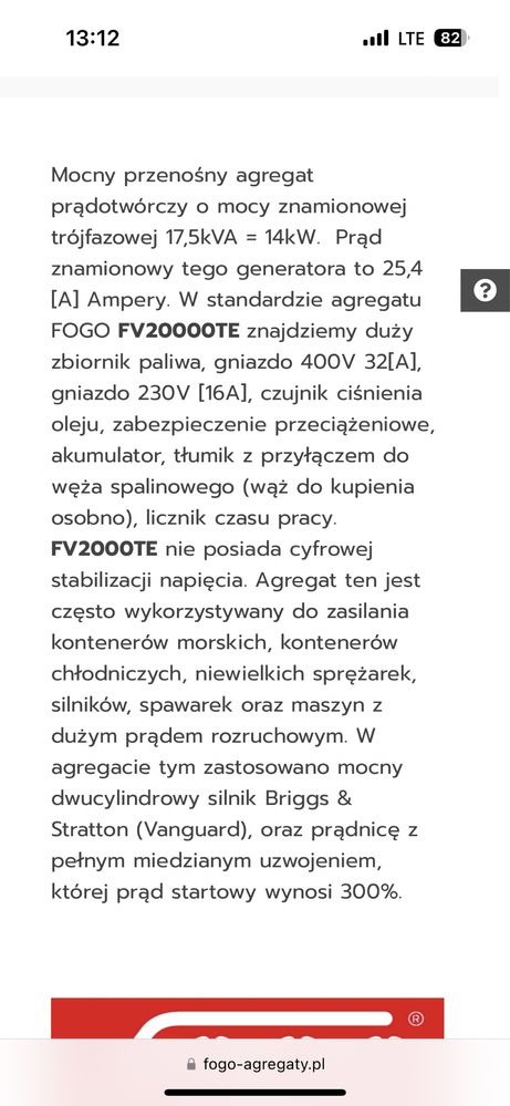 AGREGAT Fogo 20000 TE