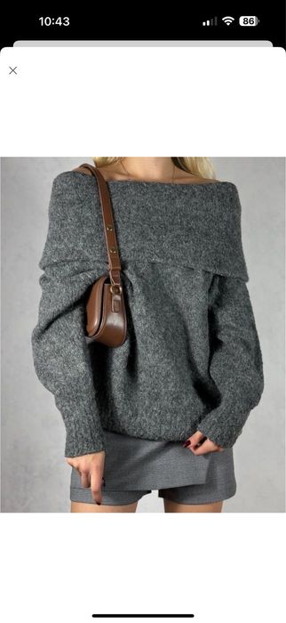 Сірий светр H&M з відкритими плечима розмір S