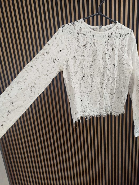 Elegancka, kobieca bluzka koronkowa w kolorze śmietankowej bieli L