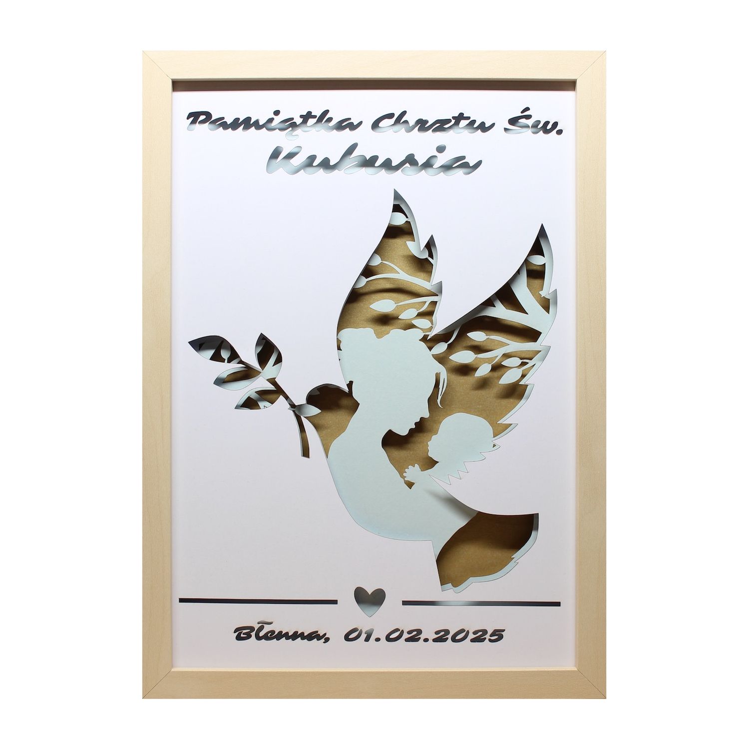 Personalizowana Ramka 3D Shadow Box Pamiątka Chrztu Gołębica