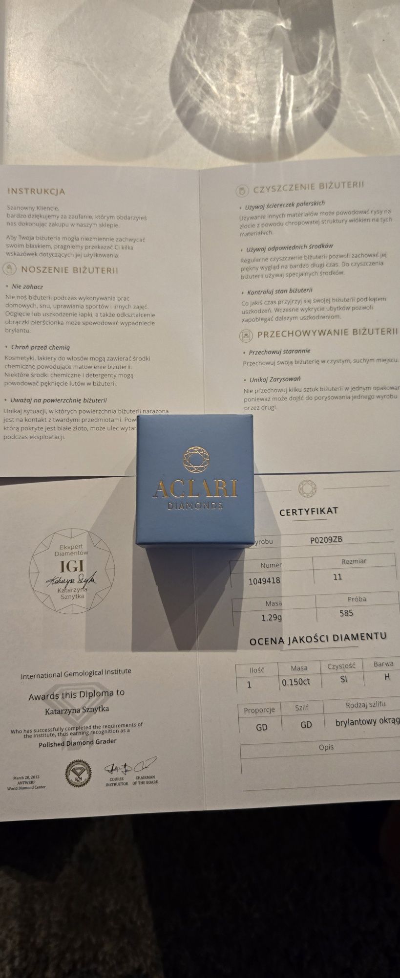 Pierścionek Zaręczynowy z Diamentem ACLARI DIAMONDS