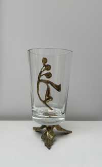 Duży szklany wazon z mosiądzem na trójnogu mosiądz stan idealny