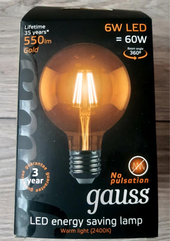 Лампа Led filament Едісона G 95 6 W 2400 K