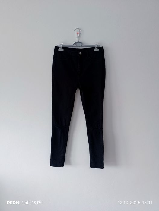 Spodnie jeansowe, Regular Size, czarne, rurki, wysoki stan, 38, M, H&M