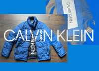 Ciepła puchowa kurtka Calvin Klein niebieska mat męska USA rozmiar M