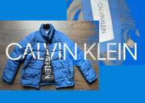 Ciepła puchowa kurtka Calvin Klein niebieska mat męska USA rozmiar M