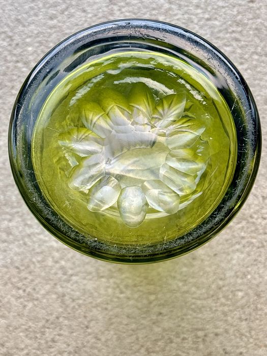 Kryształowy Dzbanek Huta Hortensja lazurowany na limonkowo zielony PRL