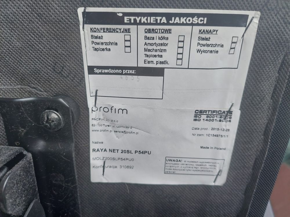 Fotel biurowy Raya Net 20SL firmy PROFIM poleasingowy używany