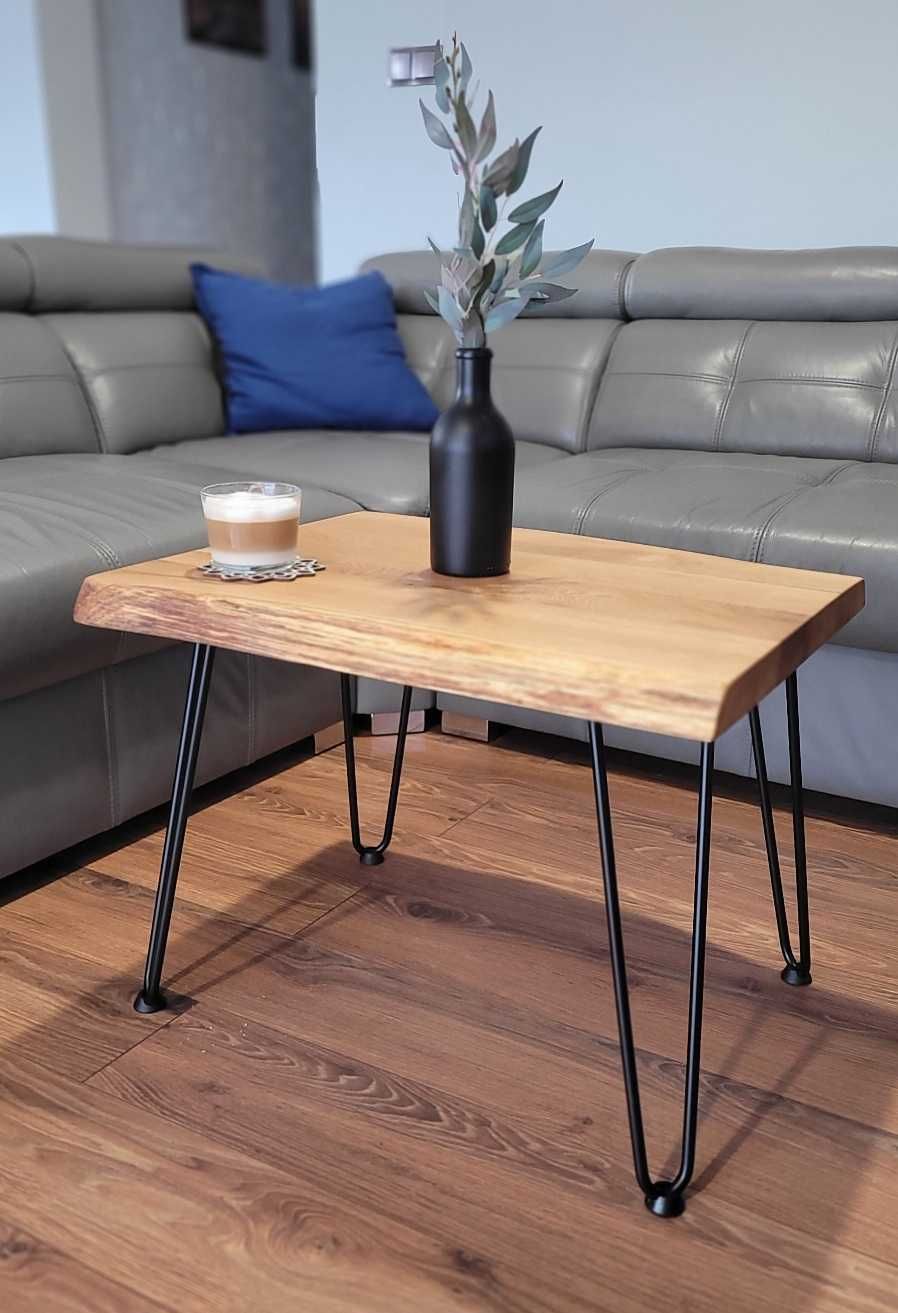 Industrialny stolik kawowy 60 cm, Ława, dębowy blat, Loft