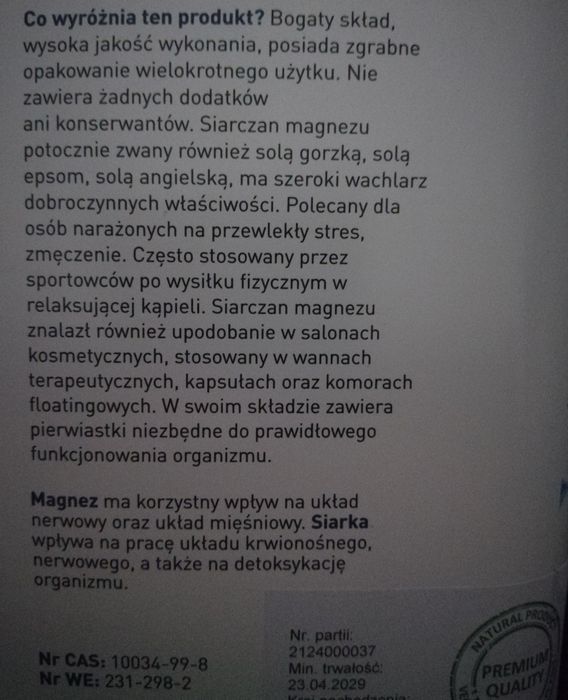 Sól epsom Angielska Siarczan magnezu  
SÓL EPSOM
SIARCZAN MAGNEZU 
MgS