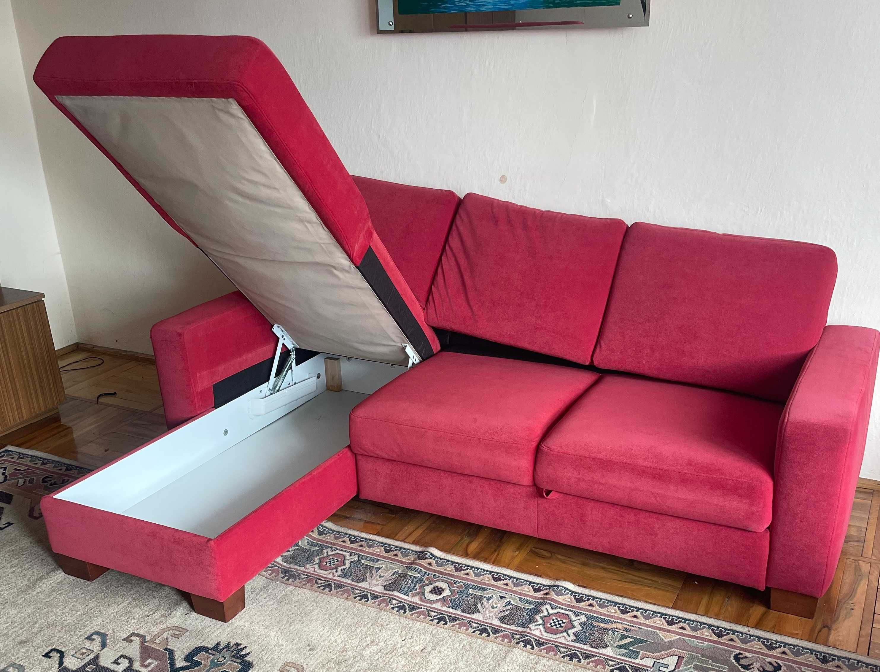 Narożnik kanapa sofa z funkcją spania pojemnik na pościel