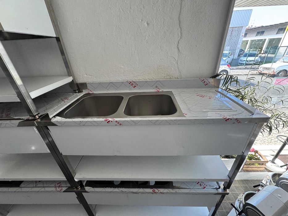 ACM1655 - Bancada de Lavagem Inox 1,5m de 2 Pios 40x40cm - NOVA