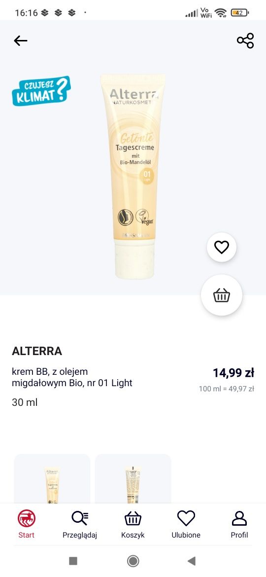 Alterra BB - krem BB, z olejem migdałowym Bio, nr 01 Light