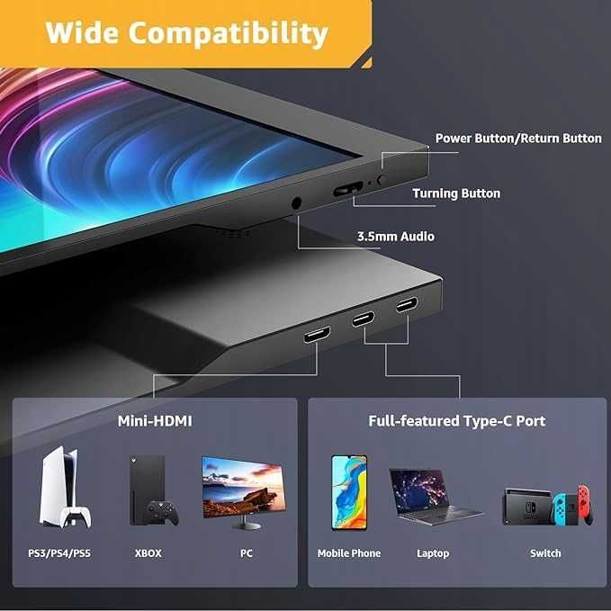 Monitor LCD yodoit przenośny 15,6 " 1920 x 1080 px IPS / PLS + ETUI
