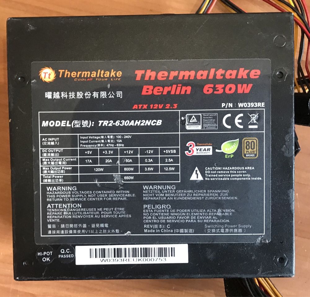 Блок живлення Thermaltake BERLIN TR2-630AH2NCB. Стандарт 80+bronze
