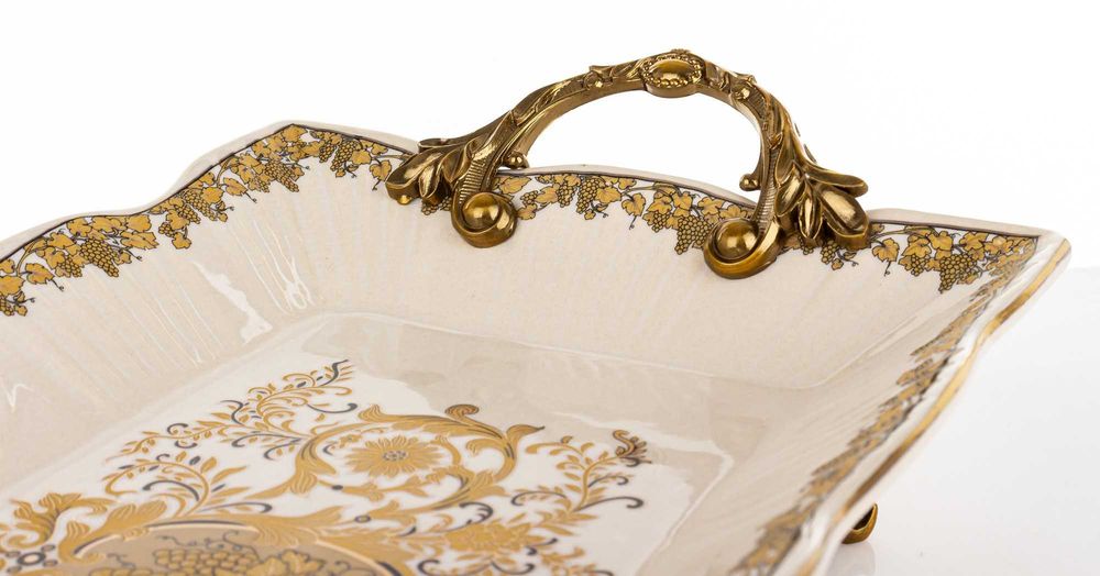 Patera Ceramiczna Dekoracyjna Taca Złota Empire Cesarska Na Stół182451