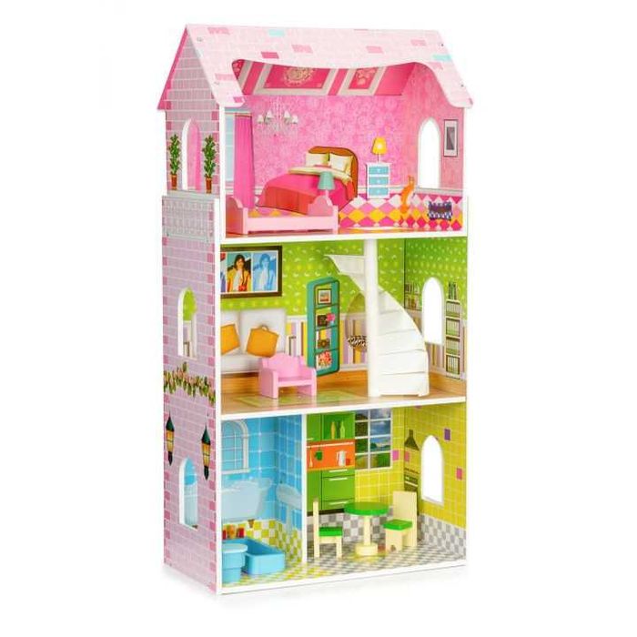 ECOTOYS W08123 – Drewniany Domek dla Lalek „Rezydencja Miętowa”