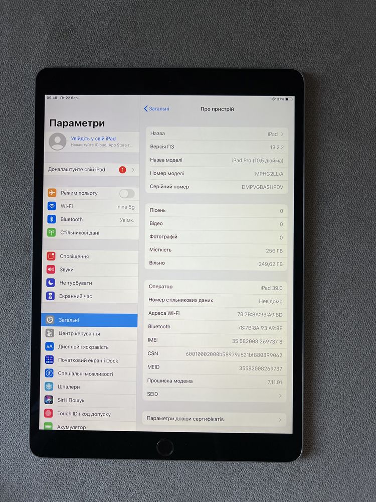 Apple Ipad Pro 10,5 256 gb