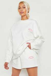 Bluza Pullover Oversize Z Haftowanym Napisem Biała Casual Boohoo S 36