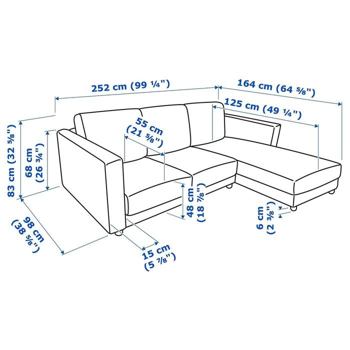 IKEA VIMLE sofá 3 lugares com chaise longue
