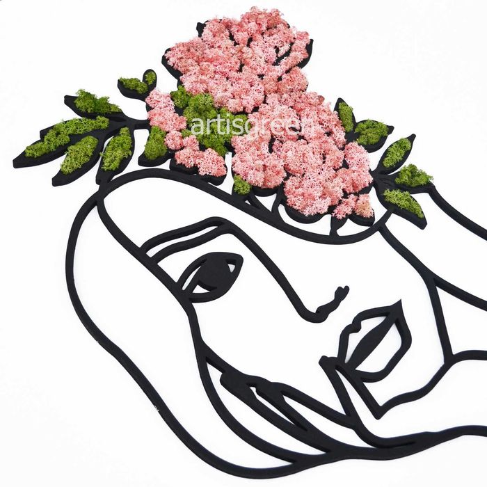 Картина "Девушка с цветами" со мхом/Подарунок з мохом. Знижка 30%