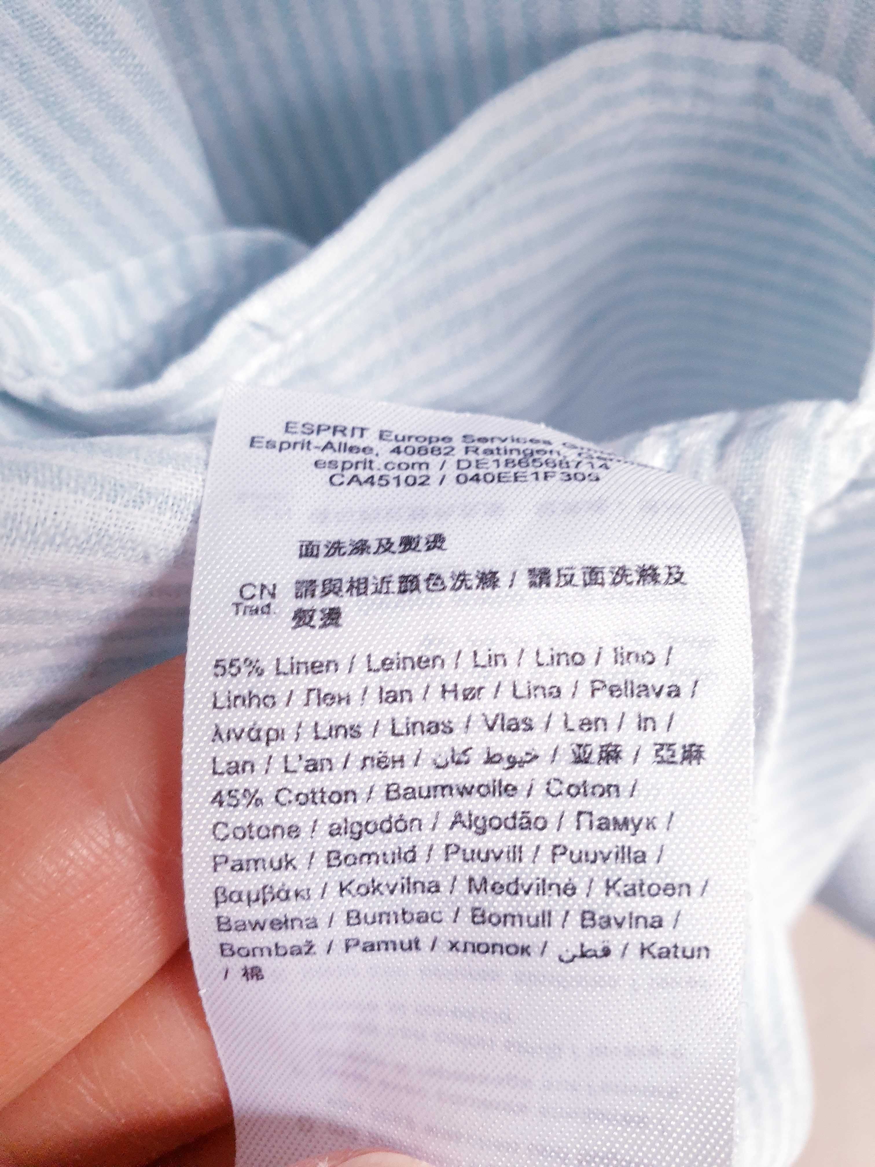 Biała koszula w miętowe pasy lniana Esprit 38 40