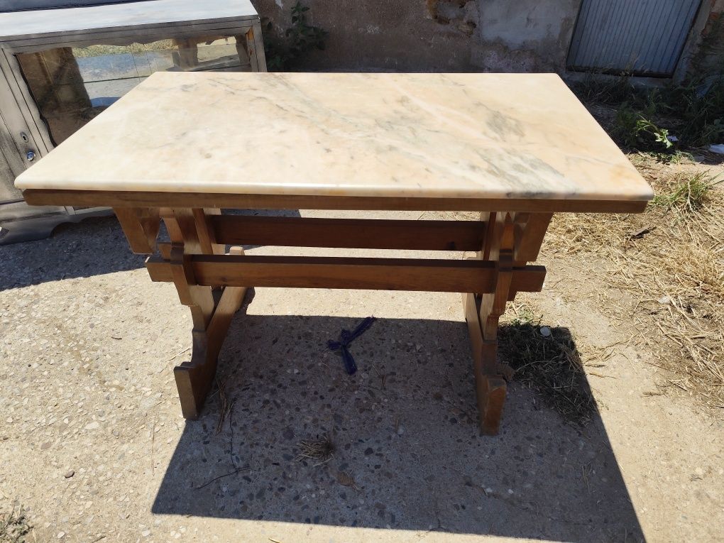 Mesa madeira com pedra mármore