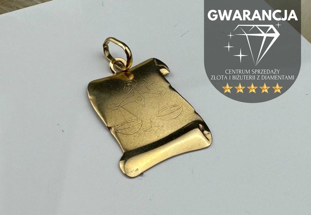 Złota zawieszka zodiakalna "WAGA" | JAK NOWA | 585 | 0.92g