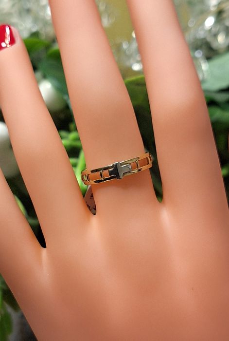 Pierścionek złoty 585 obrączka ażurowa różaniec z krzyżykiem r 15