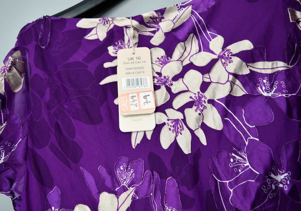 Jedwabna sukienka Jacques Vert r. 42/44 fioletowa w kwiaty – nowa