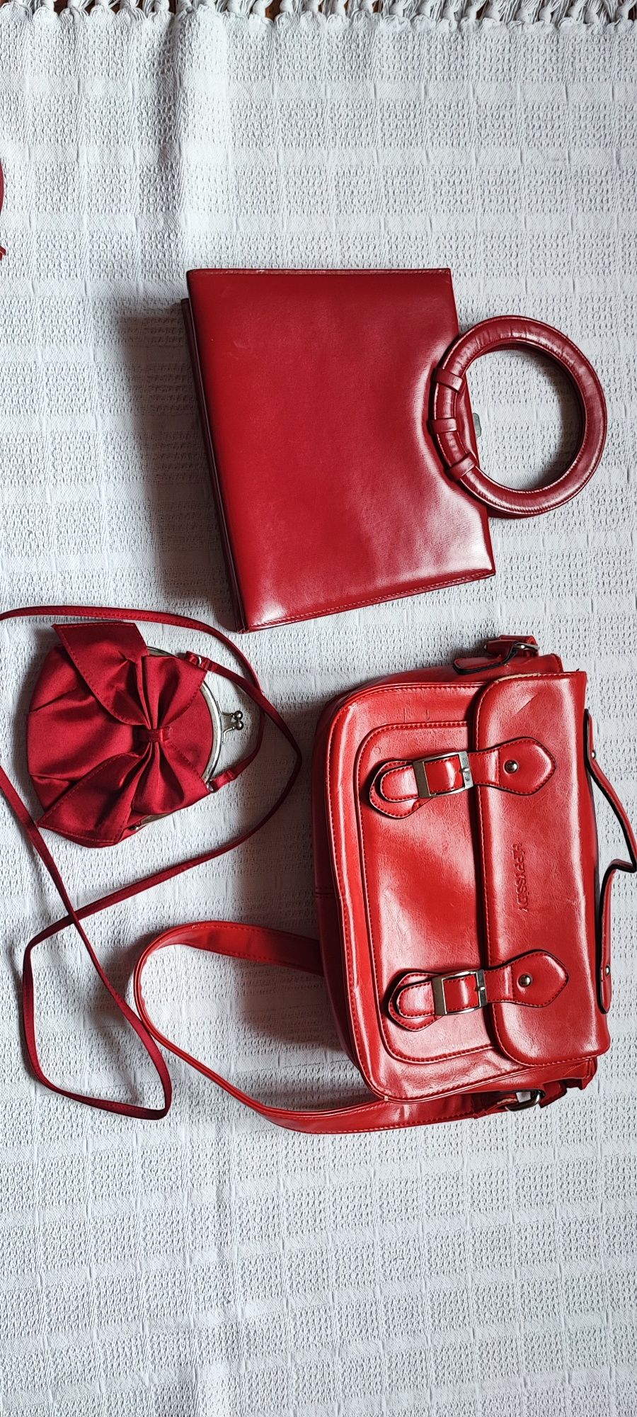 3 czerwone torebki zestaw torebka na ramię