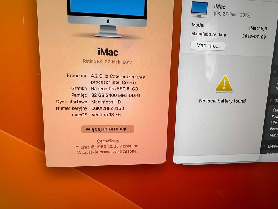 iMac Retina 5K 27" Intel i7 4,2 GHz  32 GB DDR4 - PRO 580 8GB Ram 2017